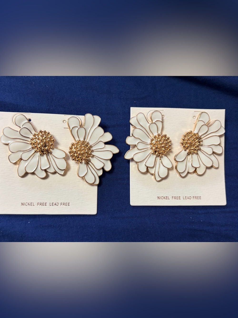 White Flower Statement Earrings with Gold Center - Women Jewelry